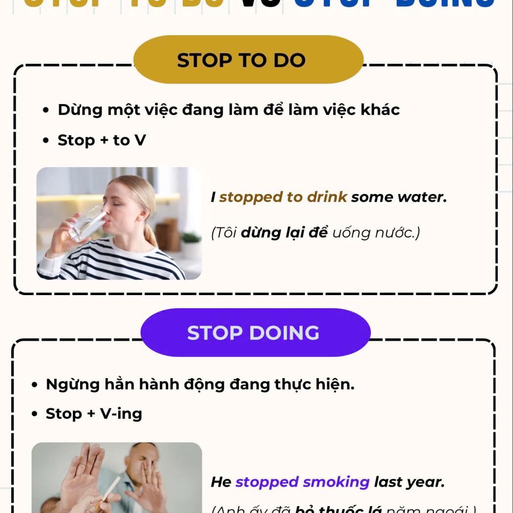 Phân Biệt Stop To Do Và Stop Doing: Cách Dùng, Công Thức Và Ví Dụ Dễ Nhớ